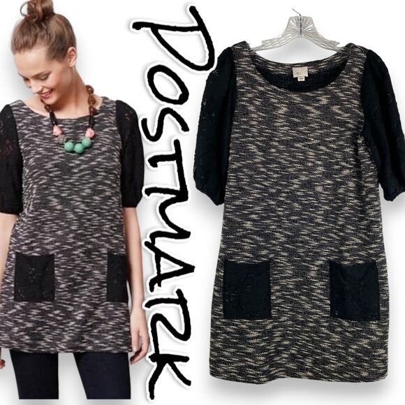 Postmark Anthropologie Shift Dress Tunic Knit Space Dye Black Size Small - Picture 1 of 11